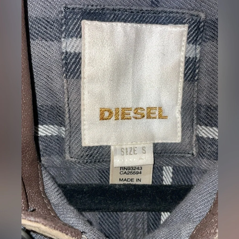 Diesel Chore Shirt Jacket Overshirt Flannel Check Leather Collar Small Mens‌‌‌‌ - Picture 10 of 13